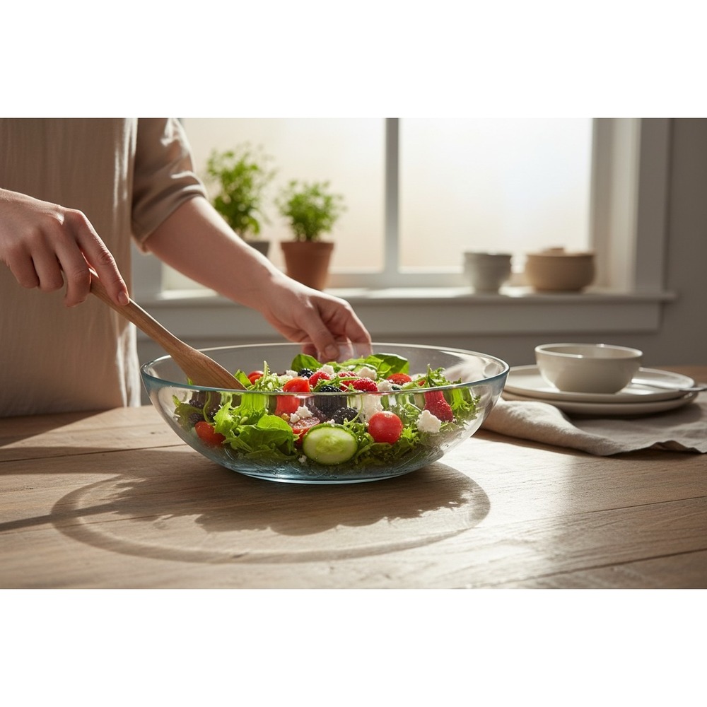 Glass Salad Serving Bowl Unisex Large Clear NWOT Minimalist 12in